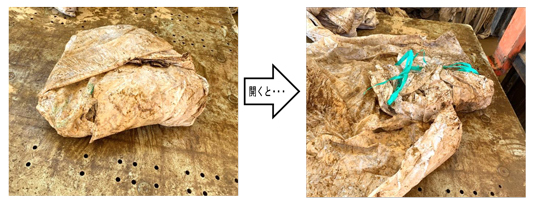 ゴミをビニールで包んである（農ビ）